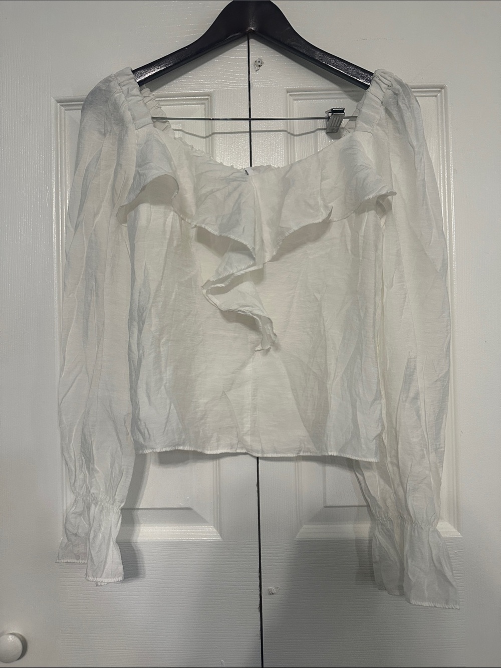White Ruffled Off-Shoulder Long Sleeve Blouse